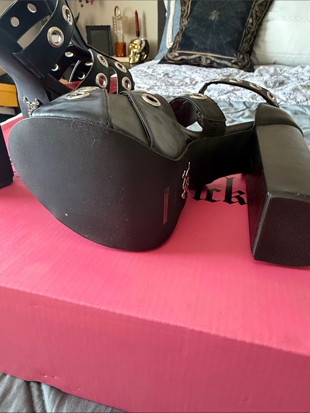Black Platform Grommet Zip Sandals - Picture 4 of 4
